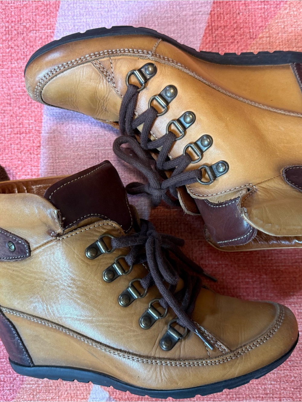 Tan Leather Lace-Up Hiking Ankle Boots